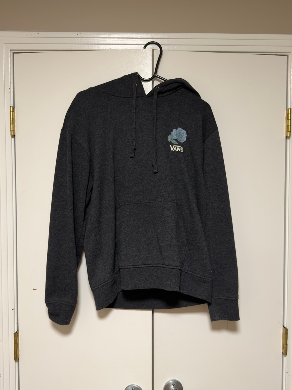 Vans Men's Dark Gray Crewneck Hoodie with Blue Rose Patch